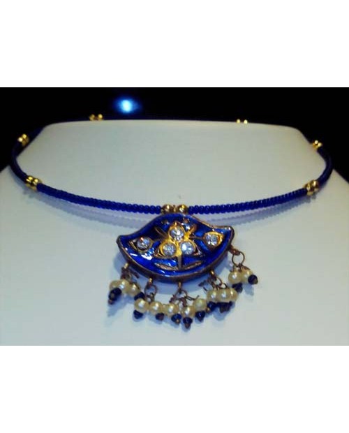 Blue Colored Lakh &amp; Beads Necklace-02